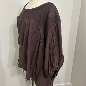 Free People EMBROIDERED cotton Sunday Tunic Top in color: hot fudge size M/L